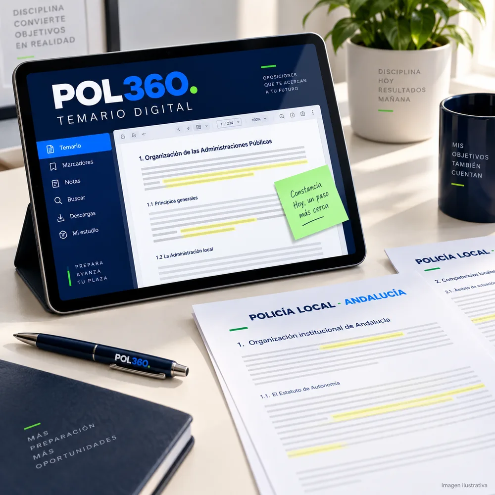 Temario POL360 de Policía Local de Andalucía en tablet y en PDF impreso